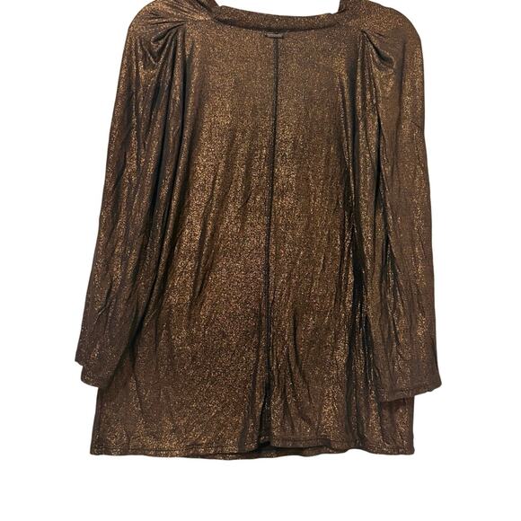 Calvin Klein Bronze Metallic Shimmer Draped Cowl Neck 3/4 Sleeve Party Blouse. - Picture 2 of 3